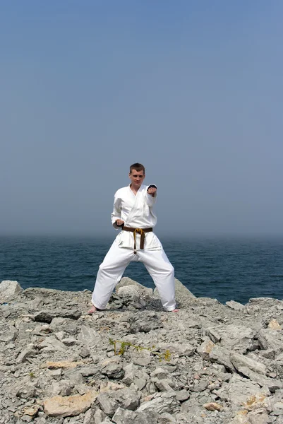 Karate sulle rive del mare nebbioso — Foto Stock