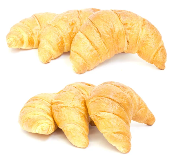 Group croissants in a basket. Collage — Stock Photo, Image