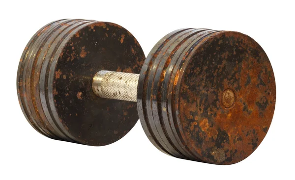 Rusty dumbbell on a white background — Stock Photo, Image