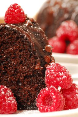 Chocolate fudge cake with raspberries clipart