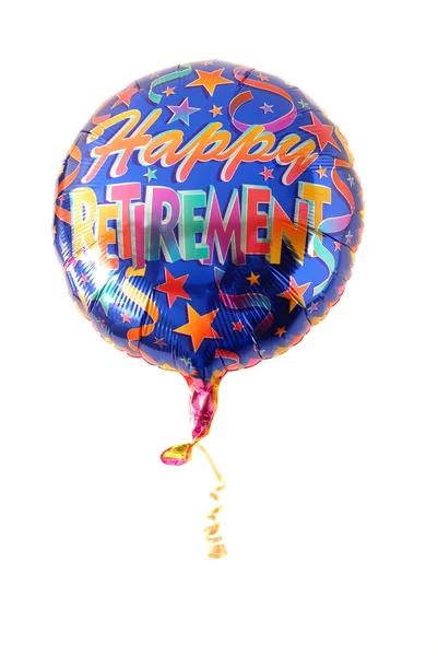 「幸せな退職」それに書かれたお祝いのヘリウム気球 — ストック写真