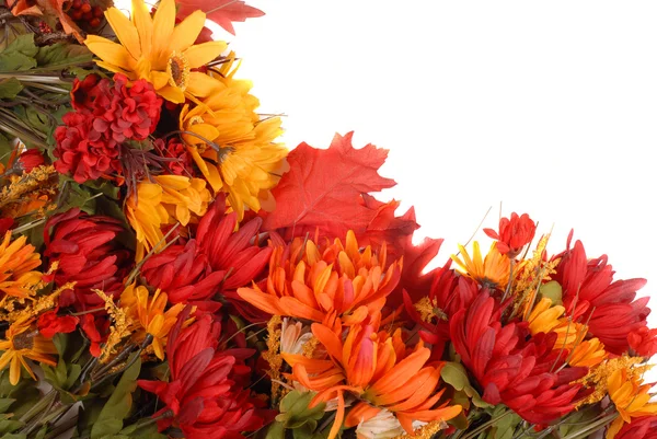 Autumn flowers placed in a pattern to form a border — Stock Photo, Image