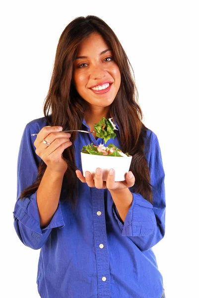 Young woman eating salad — Stock Photo, Image