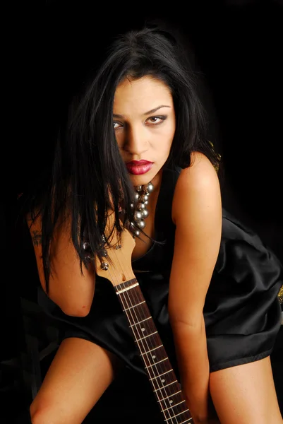 Female rocker with guitar — Stock Photo, Image