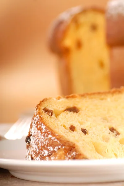 Italian Panettone Christmas Bread with a slice cut out — Stock Photo, Image