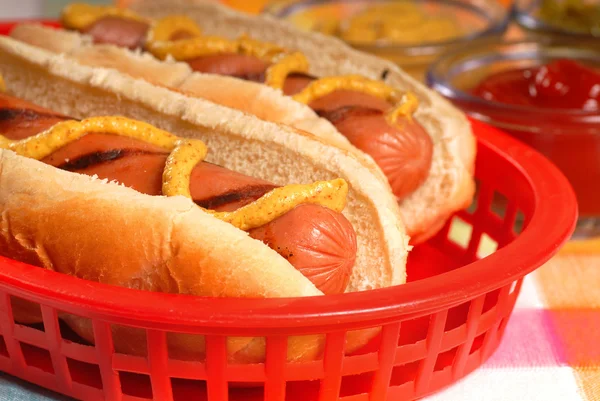 Hot Dogs with condiments — Stock Photo, Image
