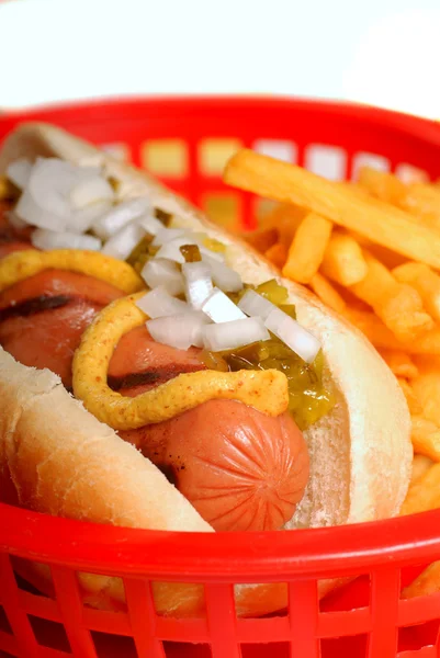 Hot dog with fries — Stock Photo, Image