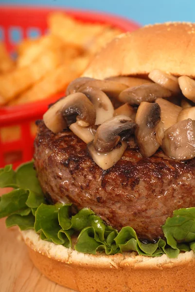 Mushroom burger with french fries — Stock Photo, Image