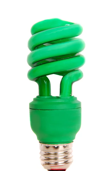 Enerji verimli yeşil ışık ampul — Stok fotoğraf