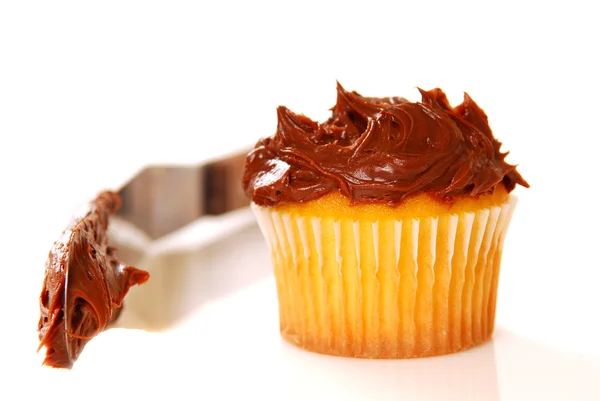 Vanille cupcake met chocolade glazuur — Stockfoto