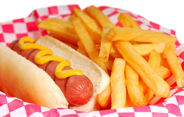 Forró kutya sült krumplival — Stock Fotó