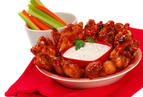 Chicken wings and dipping sauce — Stock Photo, Image