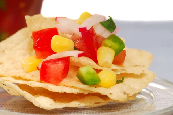 Tortilla chips with salsa — Stock Photo, Image