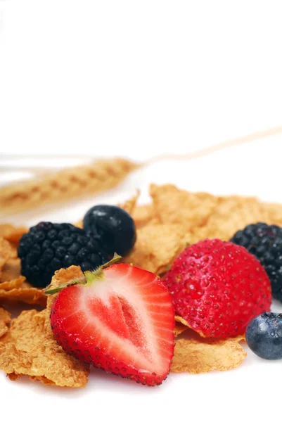 Cereali di crusca con mirtilli, fragole e more — Foto Stock