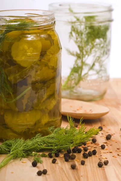 stock image Preserving pickles with dill and peppercorns