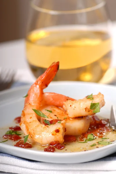 Sauted shrimp and scallops with a bacon vinaigraitte Stock Photo