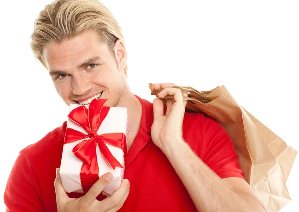 Man met een geschenk — Stockfoto