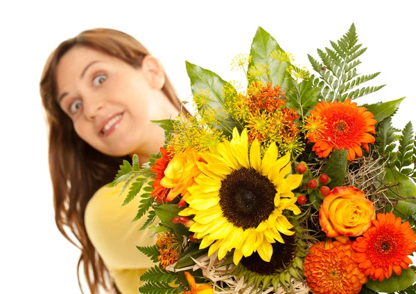 Crazy look with flowers — Stock Photo, Image