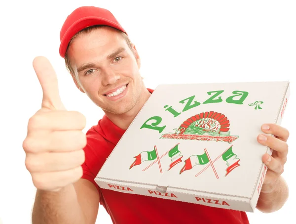 Pizzaboy con pizza Foto Stock Royalty Free