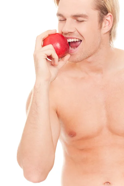 Glücklicher Mann mit Apfel — Stockfoto