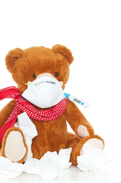 Bear with tissue and thermometer — Stock Photo, Image