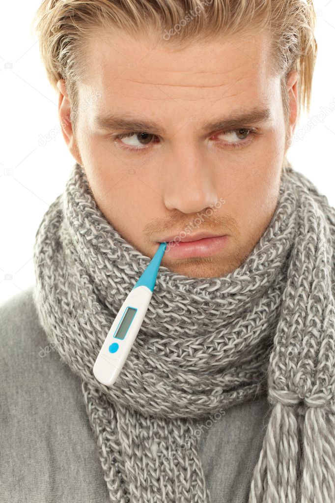 Unhappy man with flu