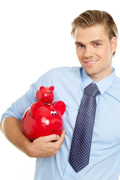 Man holding two piggybanks — Stock Photo, Image