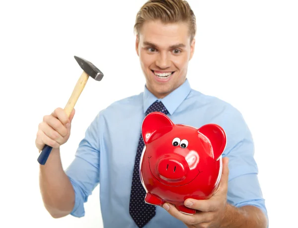 Crazy man with hammer — Stock Photo, Image