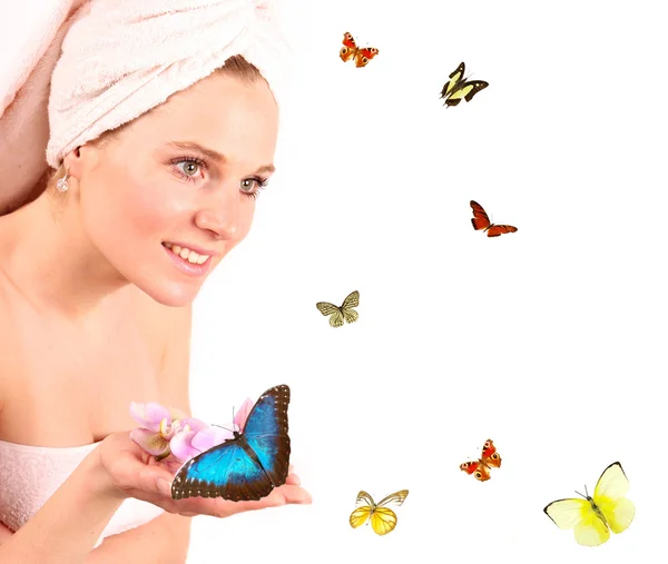 Girl with butterflies — Stock Photo, Image