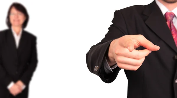 Businessman pointing with blur boss on background — Φωτογραφία Αρχείου