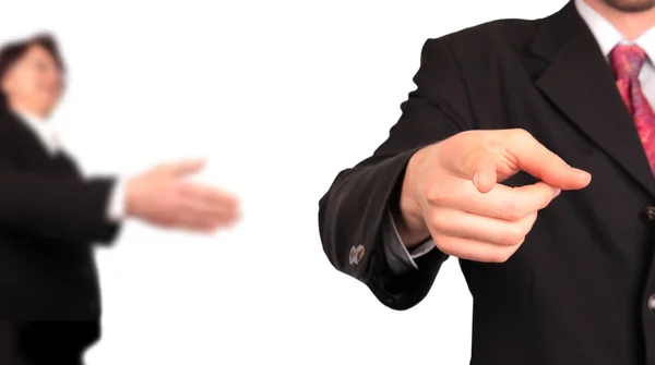 Businessman pointing with blur boss on background — Φωτογραφία Αρχείου