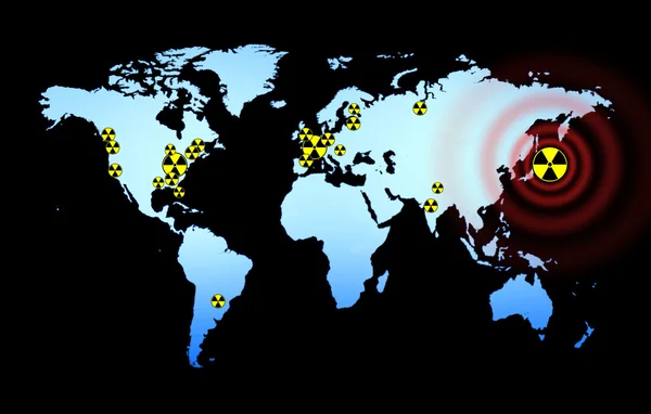 Mapa světa s radioaktivním logo — Stock fotografie