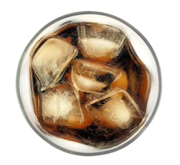 Draufsicht auf Cola in Glas isoliert auf weißem Hintergrund — Stockfoto