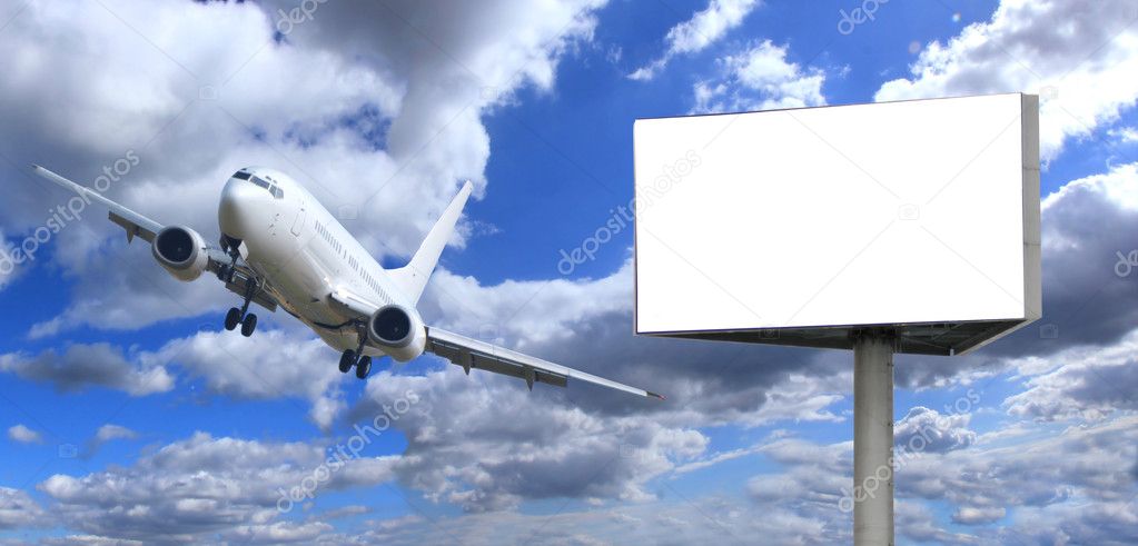 Airplane with blank billboard, travel andvertisement