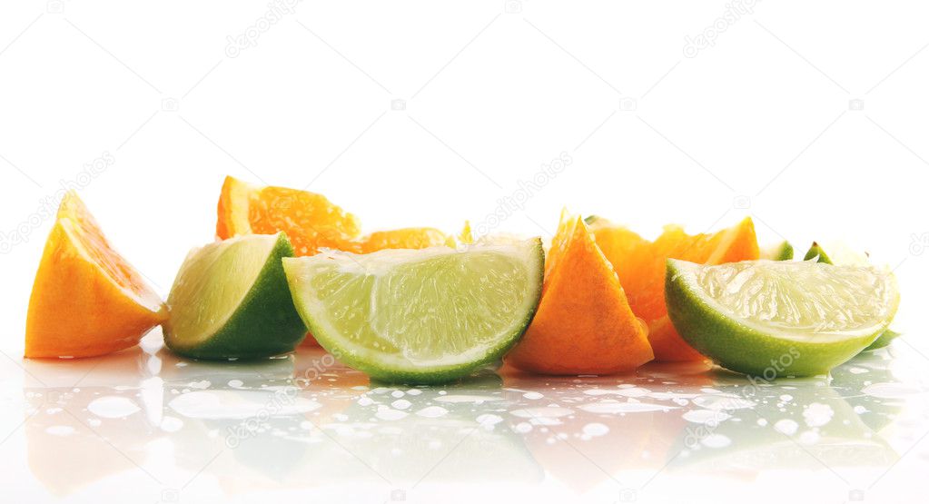 Fresh fruit slices isolated on white background — Stock Photo © jag_cz