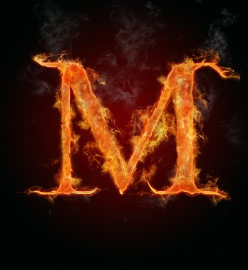 Flaming font, letter M clipart