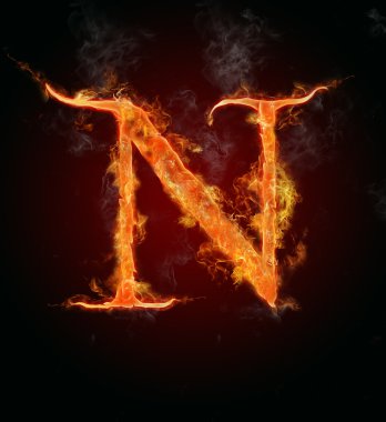 Flaming font, letter N clipart