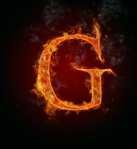 火焰字体、 字母 g — 图库照片