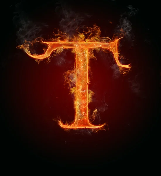 Flaming font, letter T — Stock Photo, Image