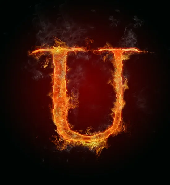 Flaming font, letter U — Stock Photo, Image