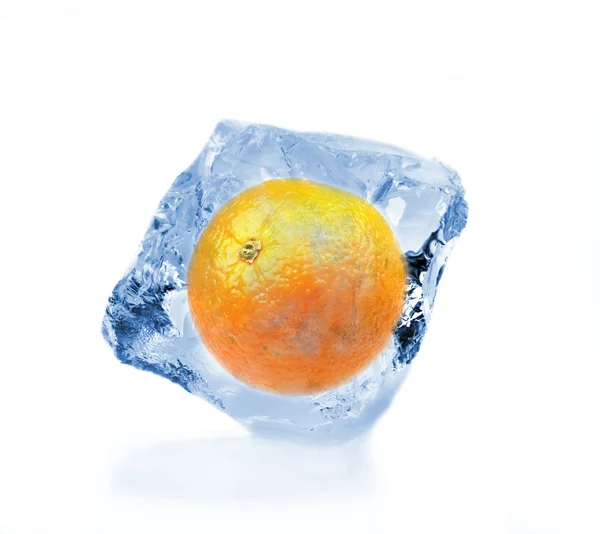 Orange frozen in ice cube — Stock Photo, Image