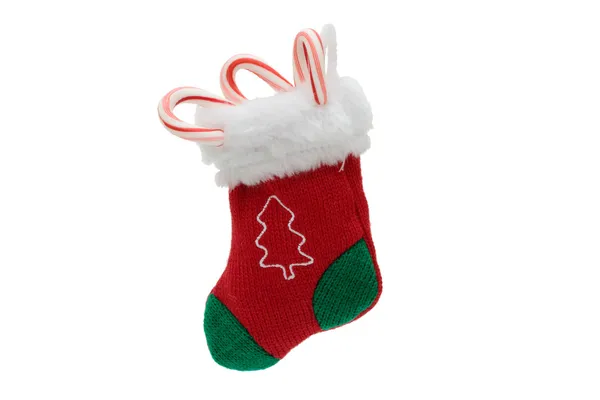 Carino calza di Natale con bastoncini di zucchero — Foto Stock