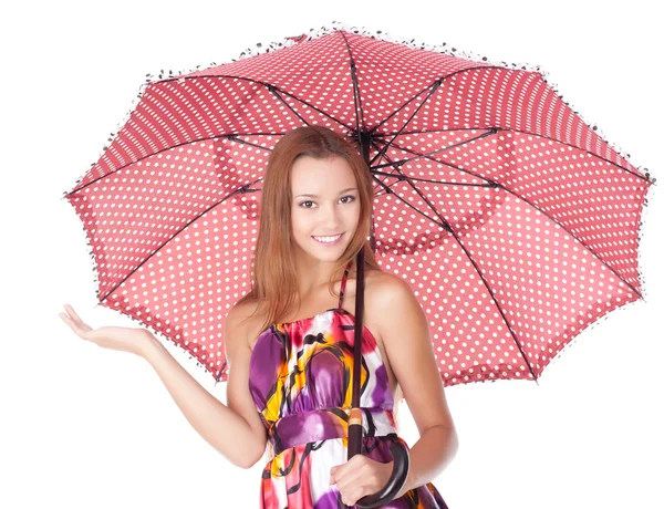 性格开朗的女孩在伞下 — 图库照片