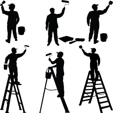 Various workers painters silhouettes clipart