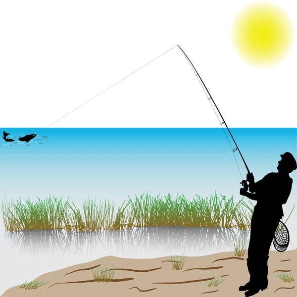 Pêcheur sur la rivière — Image vectorielle