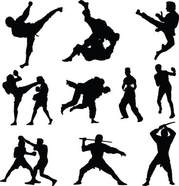 Combat sports silhouettes clipart