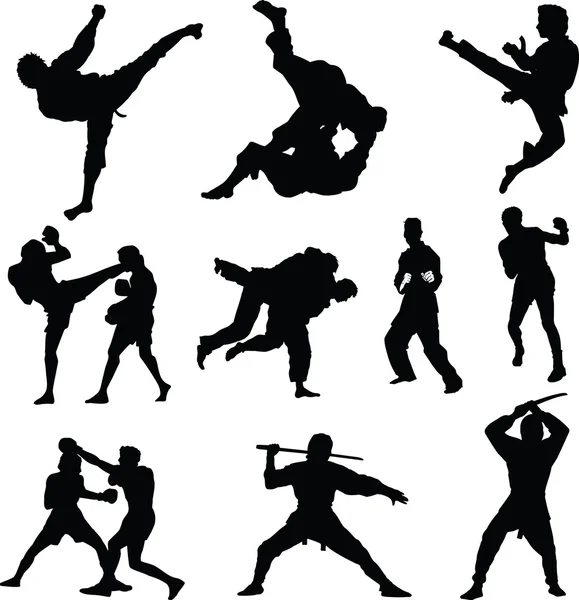 Mücadele sporları silhouettes — Stok fotoğraf