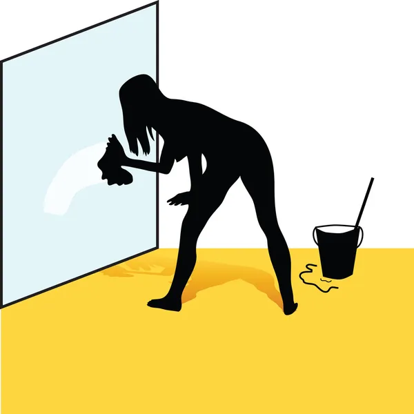 Sylwetka kobiety sprzątanie — Zdjęcie stockowe