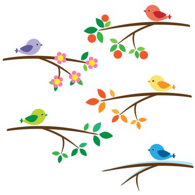 Birds on branches clipart