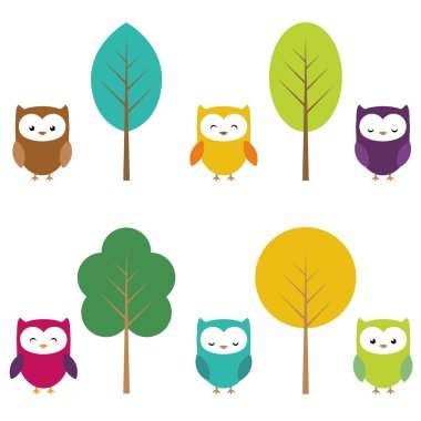 Owls and trees clipart